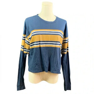 Justify Navy & Yellow Long‎ Sleeve Crop Top (Size XL)